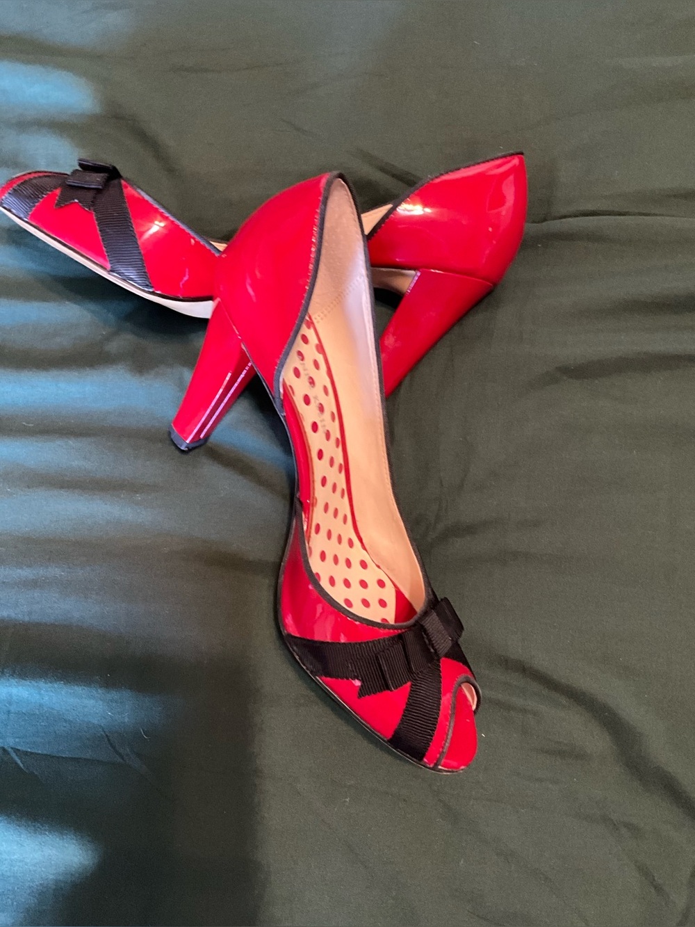 Anne Klein Red Patent Peep-Toe Bow Pumps Heels Size 7M